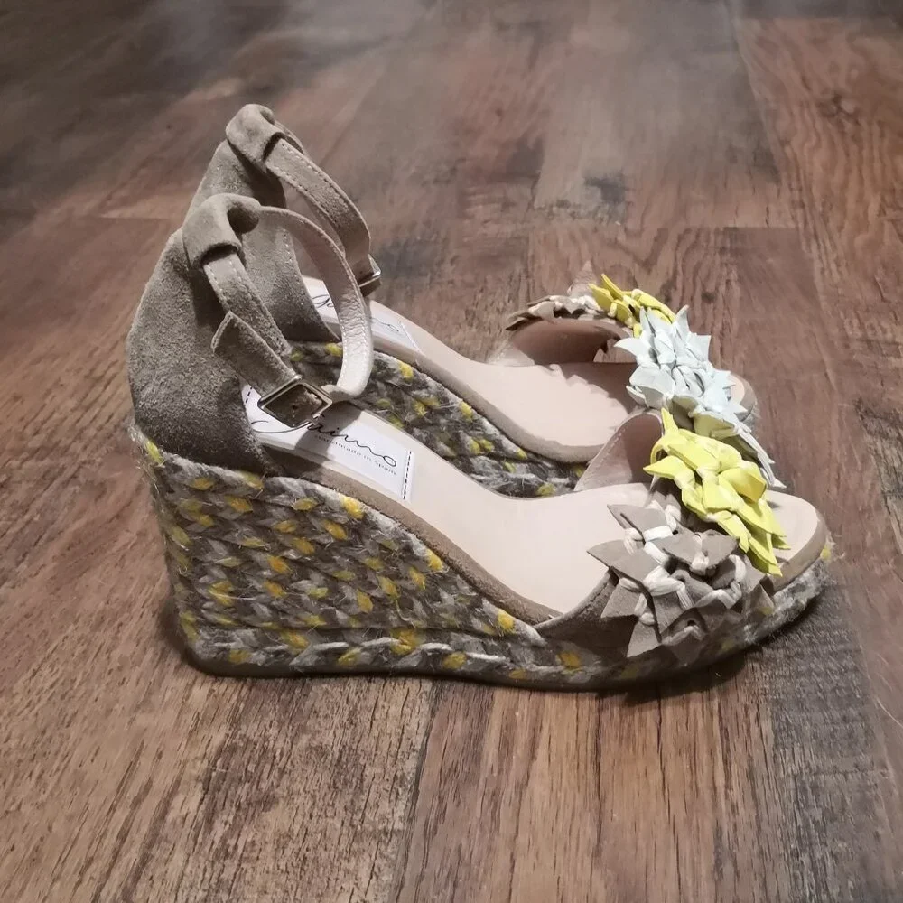 Gaimo Cessy Leather Espadrille Floral Wedge Sandals Ankle‎ Strap EU36/US5.5-6
